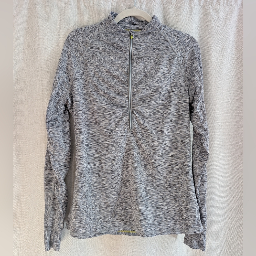 Athleta Mendoza 1/2 Zip Running Top Spacedye Gray Thumbholes Women’s L